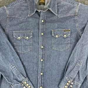 Western Shirts by Civilianaire Men's Casual Blue Denim Button Down Shirt